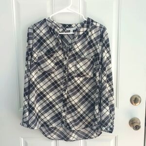 Notations blouse size S in black and plaid pattern